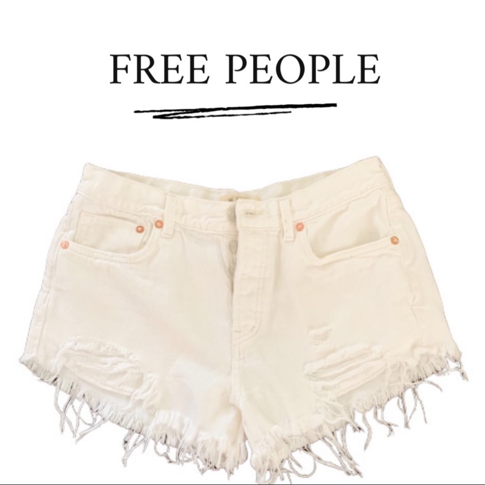 Free People Cream Jean Shorts
